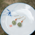 Fortune Jewel 925 Sterling Silver Plated 14k Gold Hetian Jade Red Agate Luck Drop Dangle Earrings