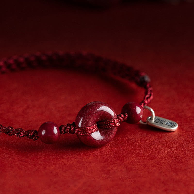 Fortune Jewel Handmade Cinnabar Peace Buckle Safe and Healthy Charm Blessing String Bracelet Anklet