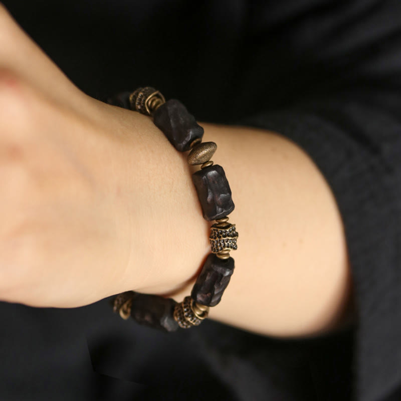 Fortune Jewel Tibetan Ebony Wood Copper Calm Peace Bracelet