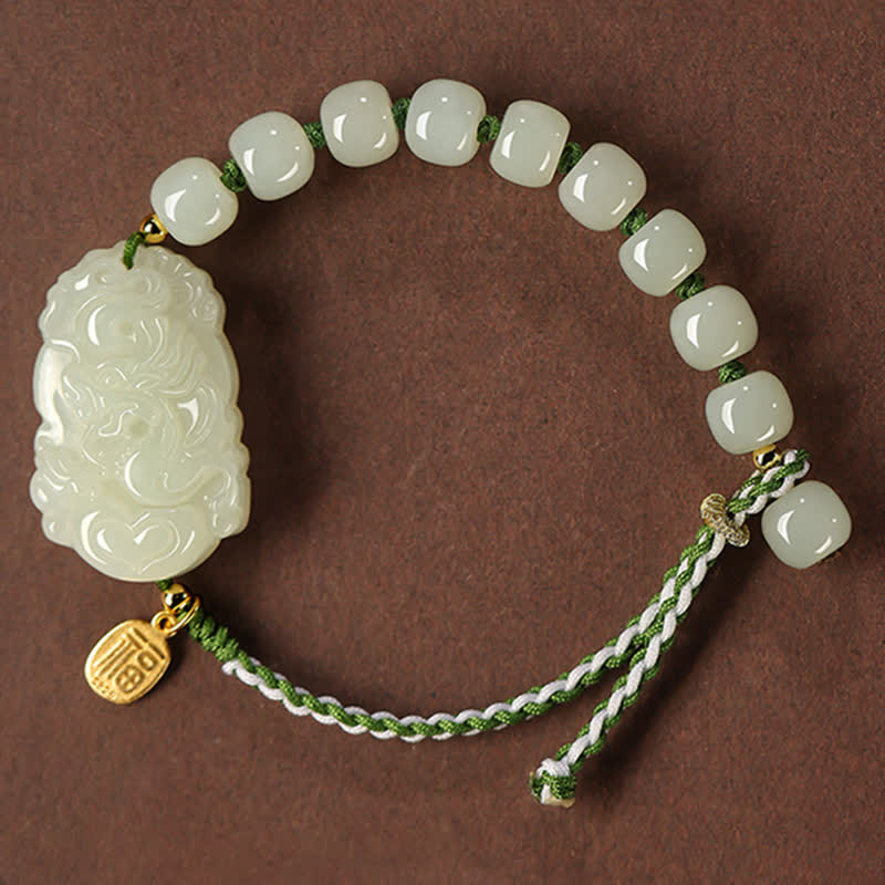 Fortune Jewel 925 Sterling Silver Chinese Zodiac Hetian Jade Happiness Luck String Bracelet