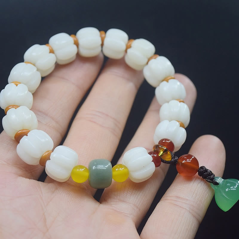 Fortune Jewel Natural Bodhi Seed Red Agate Bodhi Calm Harmony Engraved Pumpkin Bead Lotus Bracelet