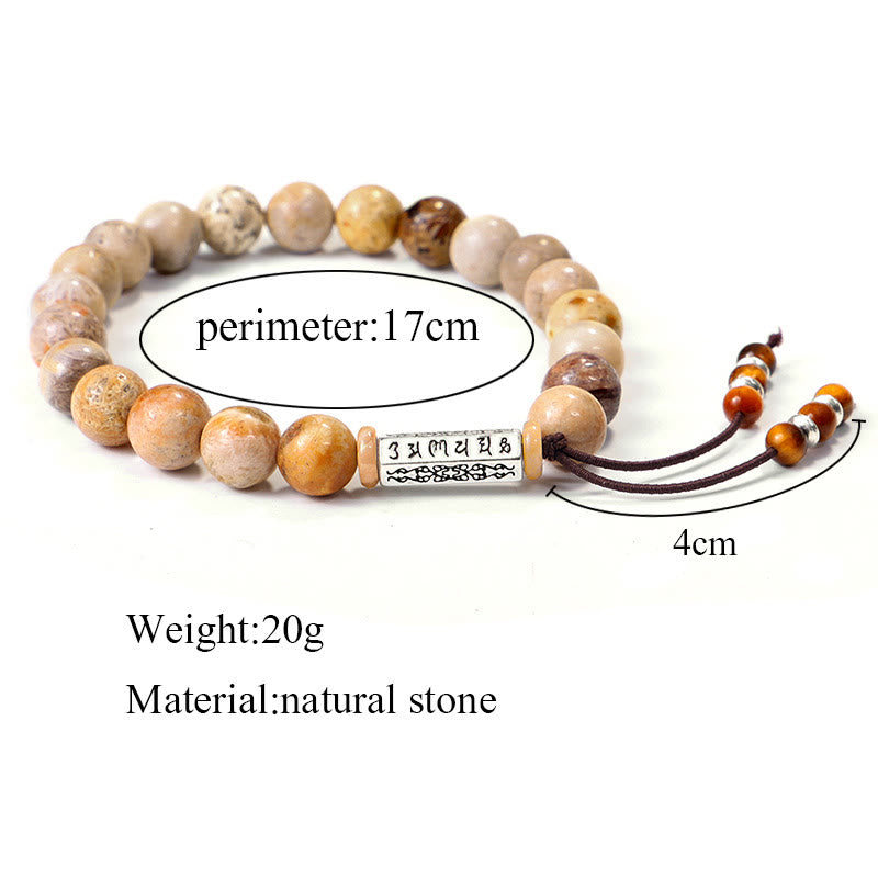 Fortune Jewel Weathered Stone Om Mani Padme Hum Strengthen Bracelet