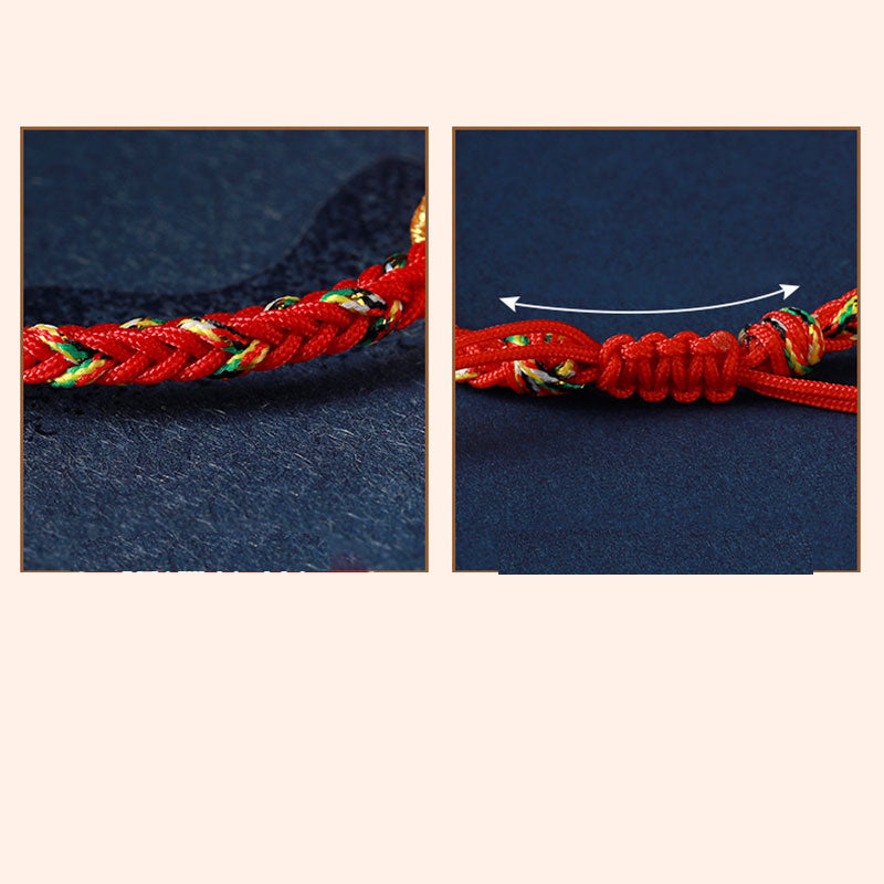 Fortune Jewel Chinese Zodiac Natal Buddha Silver Luck Braided String Bracelet