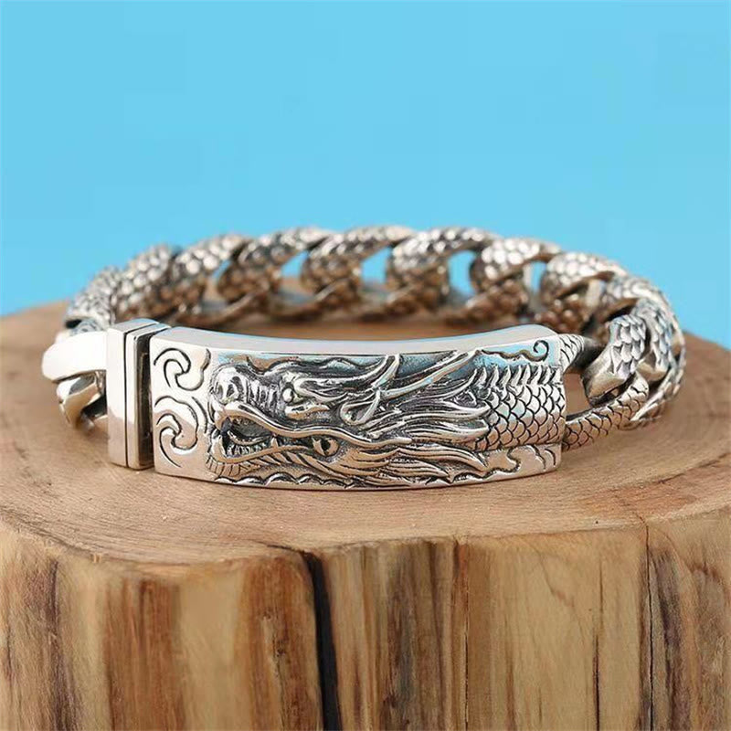 Fortune Jewel Retro Dragon Scale Pattern Engraved Protection Bracelet