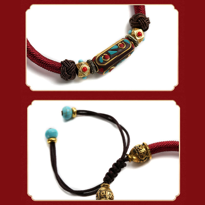 Fortune Jewel Handmade Tibetan Turquoise Om Mani Padme Hum Strength Braided Bracelet