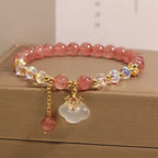 Fortune Jewel Natural Strawberry Quartz Crystal White Agate Auspicious Cloud Healing Bracelet