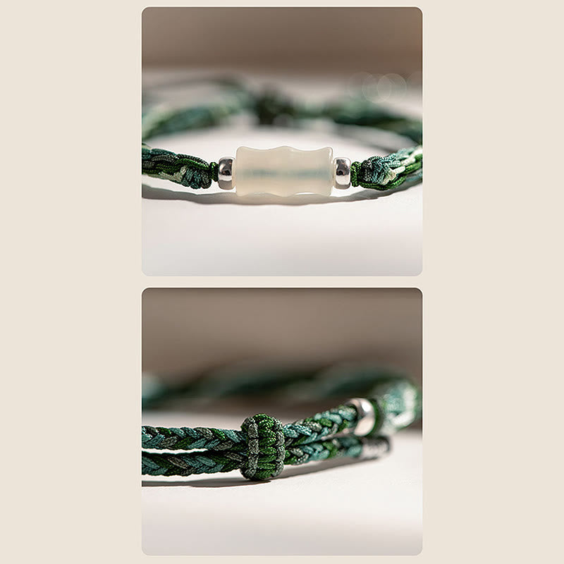 Fortune Jewel White Jade Bamboo Reincarnation Knot Wealth Luck Strength String Bracelet