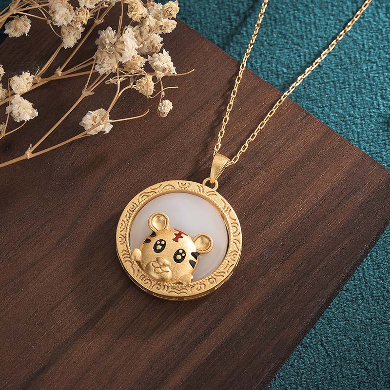 Fortune Jewel White Jade Year of the Tiger Blessing Necklace