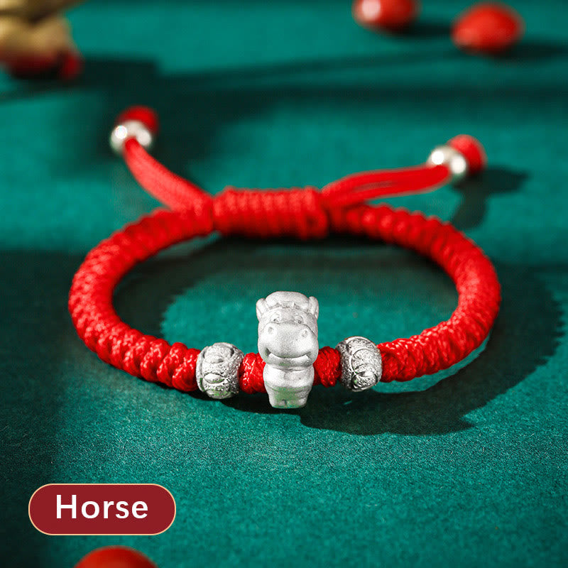 Fortune Jewel 999 Sterling Silver Chinese Zodiac Red Rope Luck Handcrafted Kids Bracelet Fortune Jewel