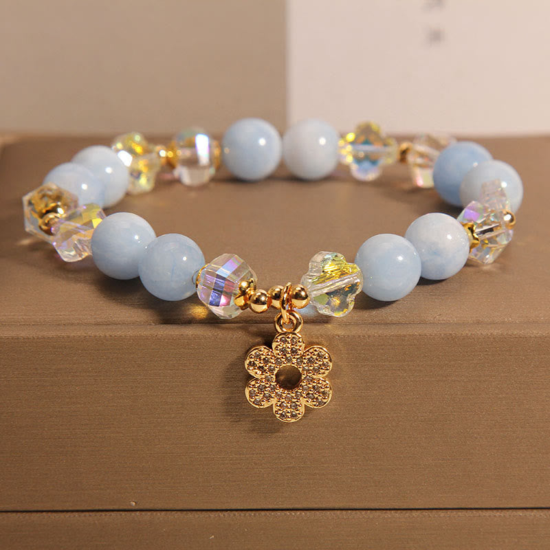 Fortune Jewel Natural Aquamarine Flower Healing Crystal Bracelet