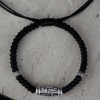 Fortune Jewel 999 Sterling Silver Nine-Eye Dzi Bead Pattern Blessing Rope Bracelet