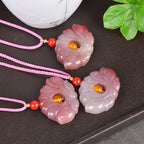 Fortune JewelPink Golden Silk Jade Lotus Flower Wealth Necklace Pendant Fortune Jewel