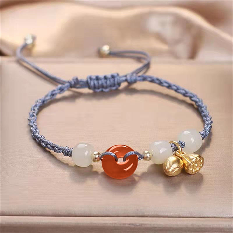 Fortune Jewel Red Agate Peace Buckle Jade Lotus Healing Braided Bracelet