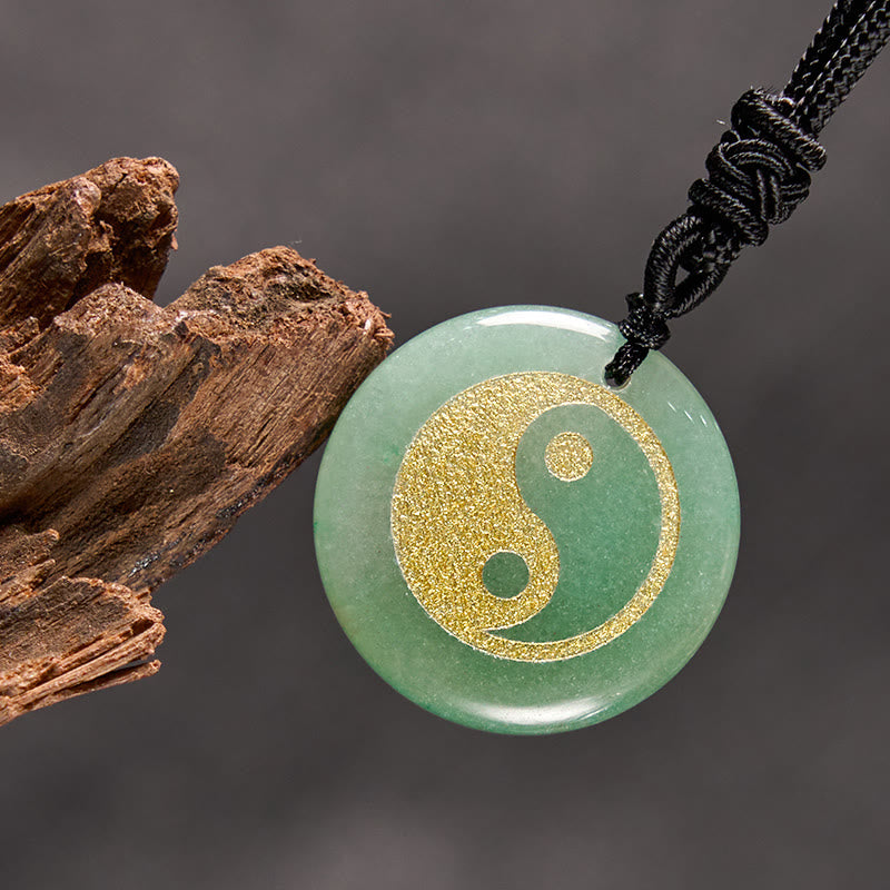 Fortune Jewel Various Crystal Amethyst Tiger Eye Green Aventurine Yin Yang Spiritual Necklace Pendant