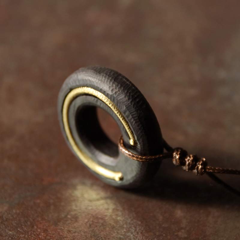 Fortune Jewel Zen Circle Ebony Wood Peace Calm Necklace Pendant Fortune Jewel