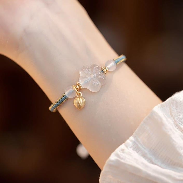 Fortune Jewel Red Agate Jade Lotus Confidence Calm String Bracelet