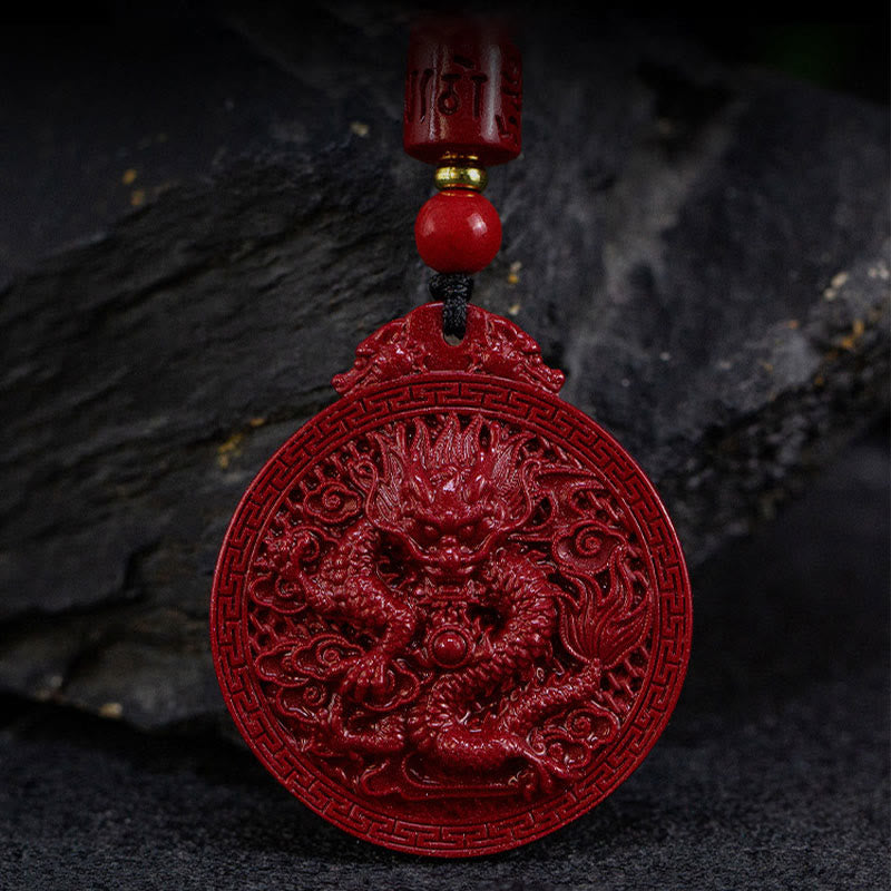 Fortune Jewel Year of the Dragon Natural Cinnabar Dragon Protection Necklace Pendant