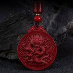 Fortune Jewel Year of the Dragon Natural Cinnabar Dragon Protection Necklace Pendant