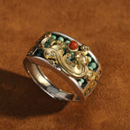 Fortune Jewel 925 Sterling Silver Turquoise Red Agate PiXiu Abacus Protection Ring