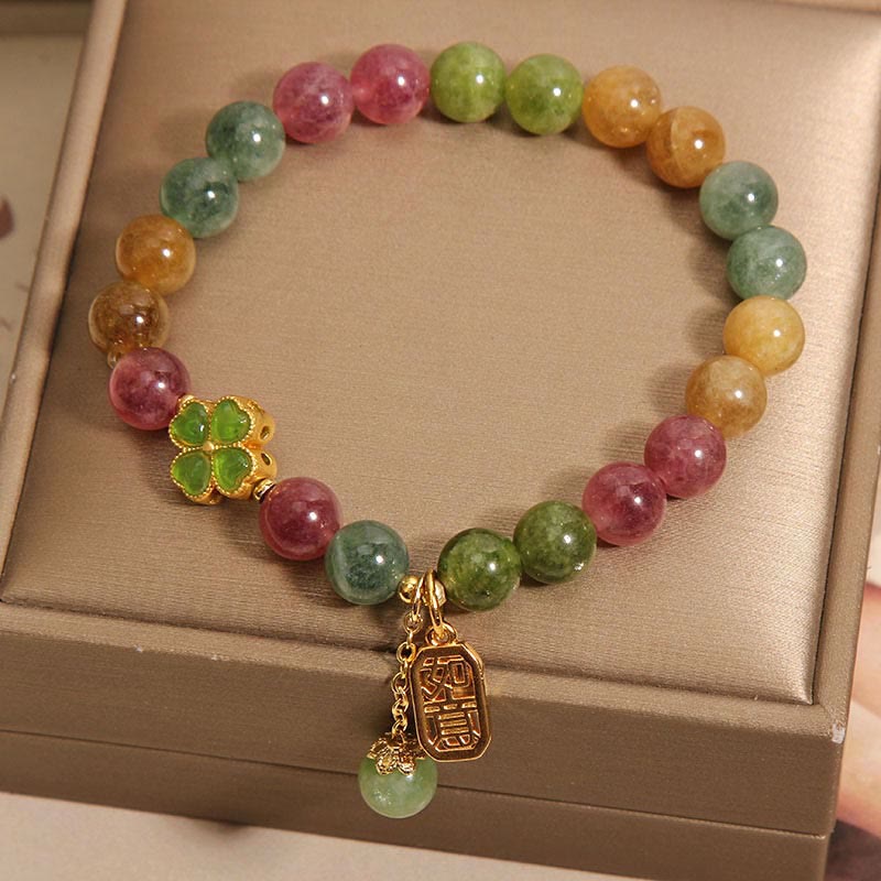 Fortune Jewel Tourmaline Jade Colorful Four-leaf Clover Positive Bracelet