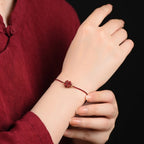 Fortune Jewel Natural Cinnabar Four Leaf Clover Blessing Red String Bracelet Anklet