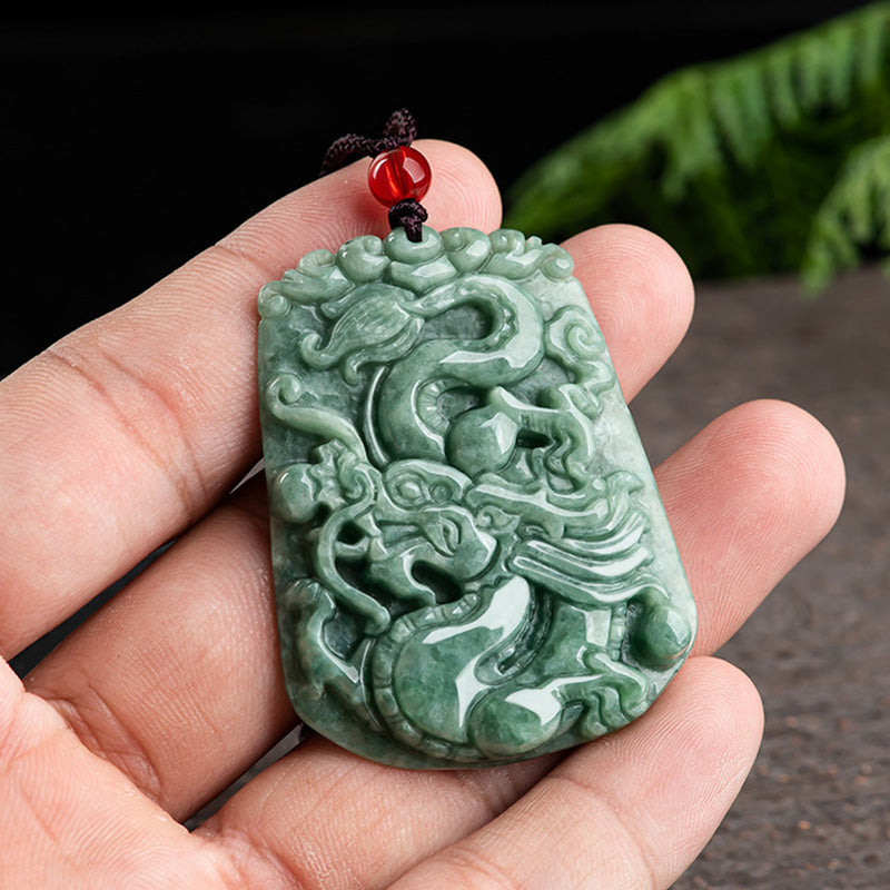 Fortune Jewel Chinese Zodiac Dragon Jade Strength Necklace String Pendant
