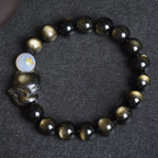 Fortune Jewel Natural Rainbow Obsidian Gold Sheen Obsidian Silver Sheen Obsidian Fox Healing Bracelet