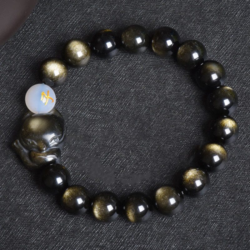 Fortune Jewel Natural Rainbow Obsidian Gold Sheen Obsidian Silver Sheen Obsidian Fox Healing Bracelet