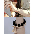 Fortune Jewel 2Pcs Black Onyx Bead Support Protection String Bracelet