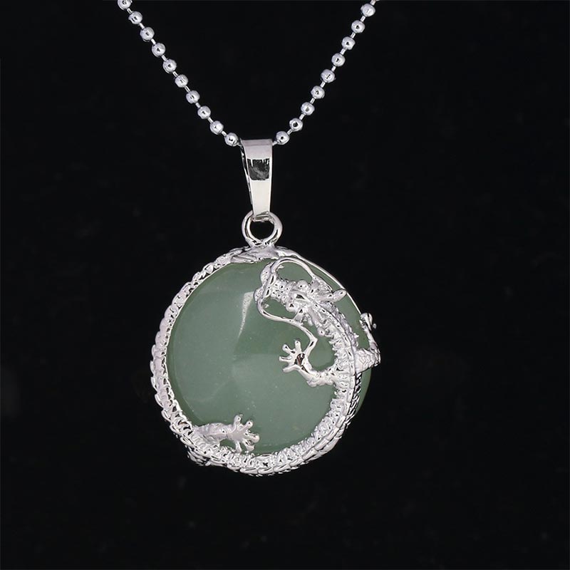 Fortune Jewel Chinese Dragon Natural Quartz Crystal Healing Energy Necklace Pendant