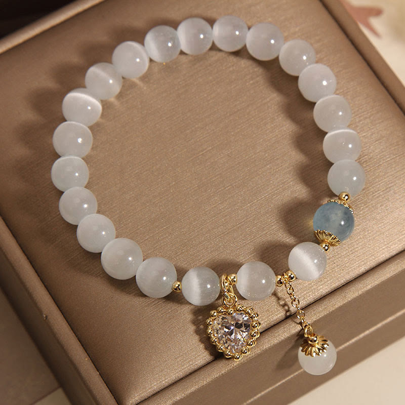 Fortune Jewel Cat's Eye Crystal Heart Zircon Charm Peace Love Bracelet