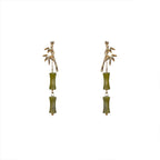 Fortune Jewel 925 Sterling Silver Posts Copper Plated Gold Natural Peridot Bamboo Leaf Drop Earrings