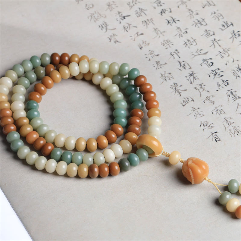 Fortune Jewel 108 Mala Beads Gradient Bodhi Seed Buddha Hand Engraved Peace Bracelet