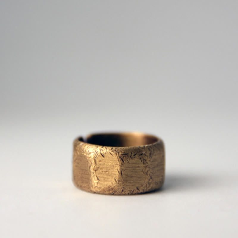 Fortune Jewel Tibetan Simple Design Copper Brass Frosted Wealth Ring