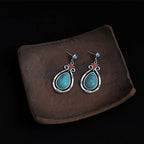 Fortune Jewel Tibet Vintage Turquoise Waterdrop Strength Drop Dangle Earrings Clips