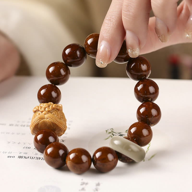 Fortune Jewel Purple Bodhi Seed Dancing Lion Wisdom Bracelet