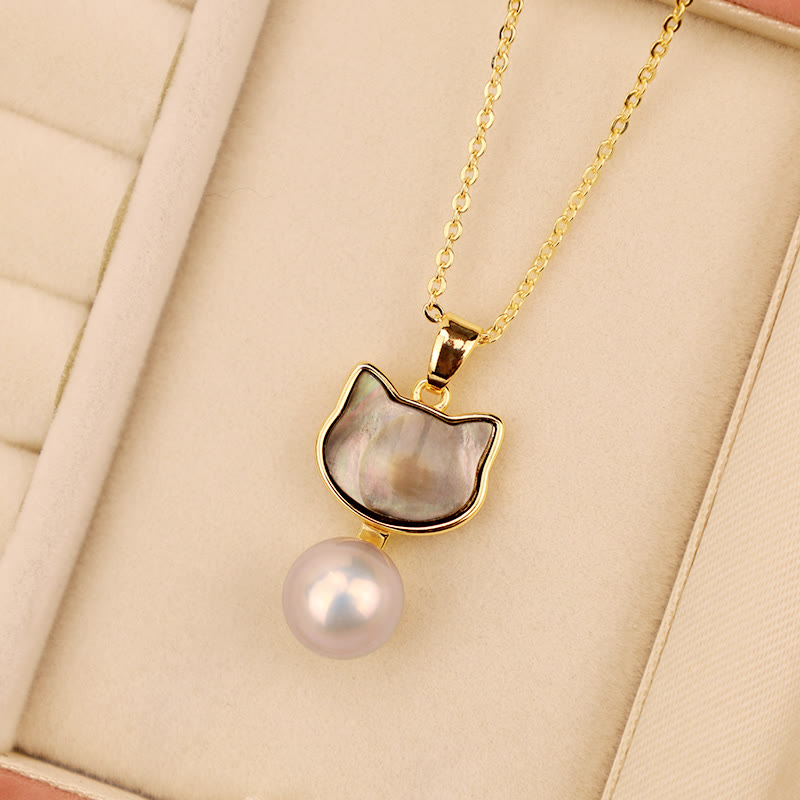 Fortune Jewel Natural Pearl Copper Cat Healing Necklace Pendant Earrings