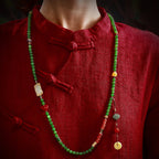 Fortune Jewel 108 Mala Beads Cyan Jade Red Agate Laughing Buddha Luck Bracelet Fortune Jewel