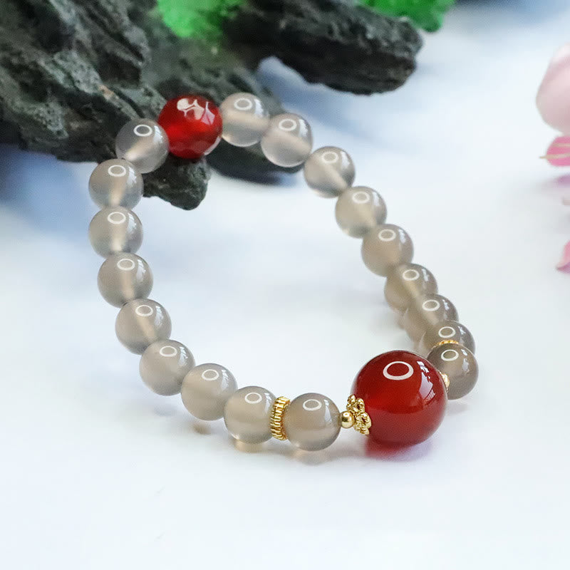 Fortune Jewel Natural Gray Chalcedony Red Agate Harmony Bracelet