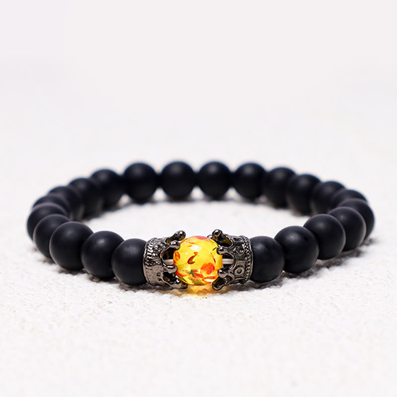 Fortune Jewel Natural Stone King&Queen Crown Healing Energy Beads Couple Bracelet