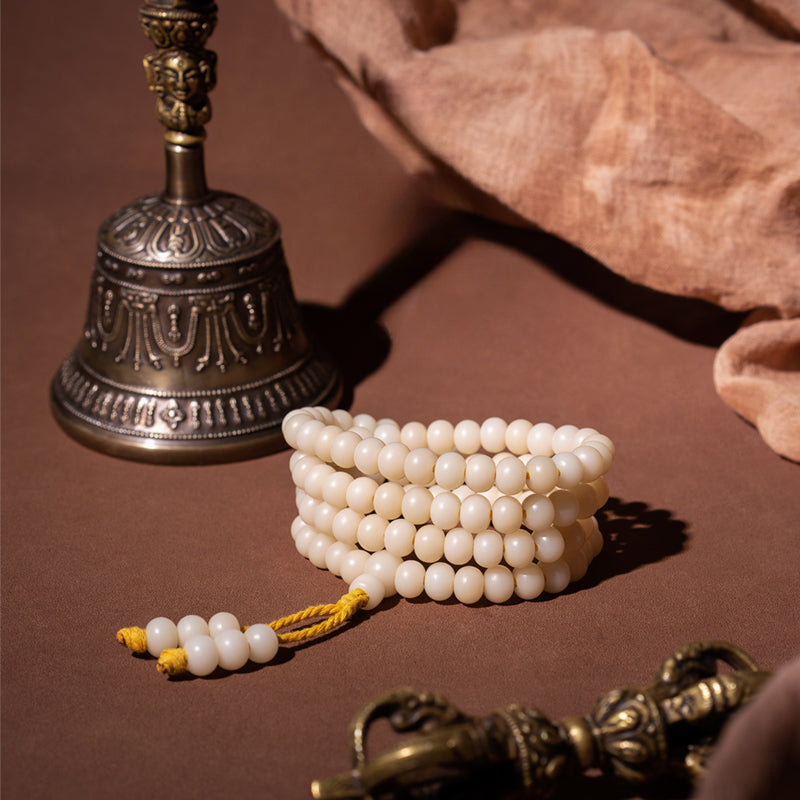 Buddha3bodhi 7.5mm*10mm White Jade Bodhi 108 Bead Mala Prayer Beads