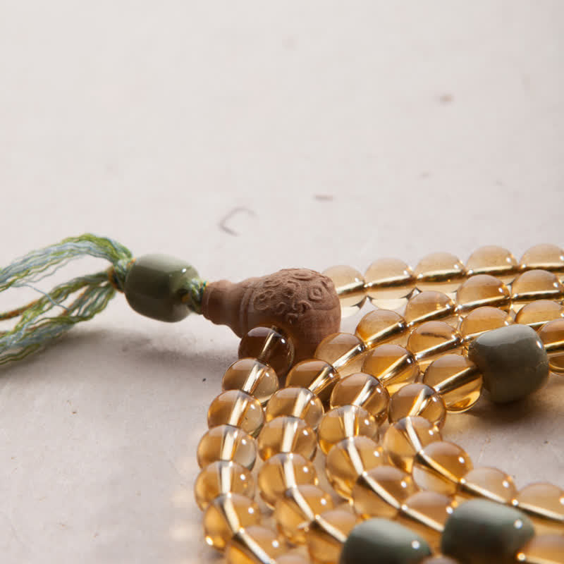 Fortune Jewel 108 Mala Beads 925 Sterling Silver Citrine Sandalwood Turquoise Protection Prosperity Bracelet