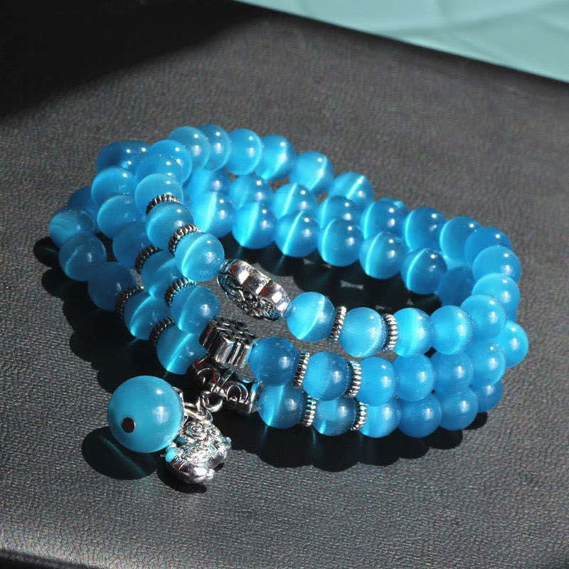 Fortune Jewel Cat Eye PiXiu Support Triple Wrap Bracelet