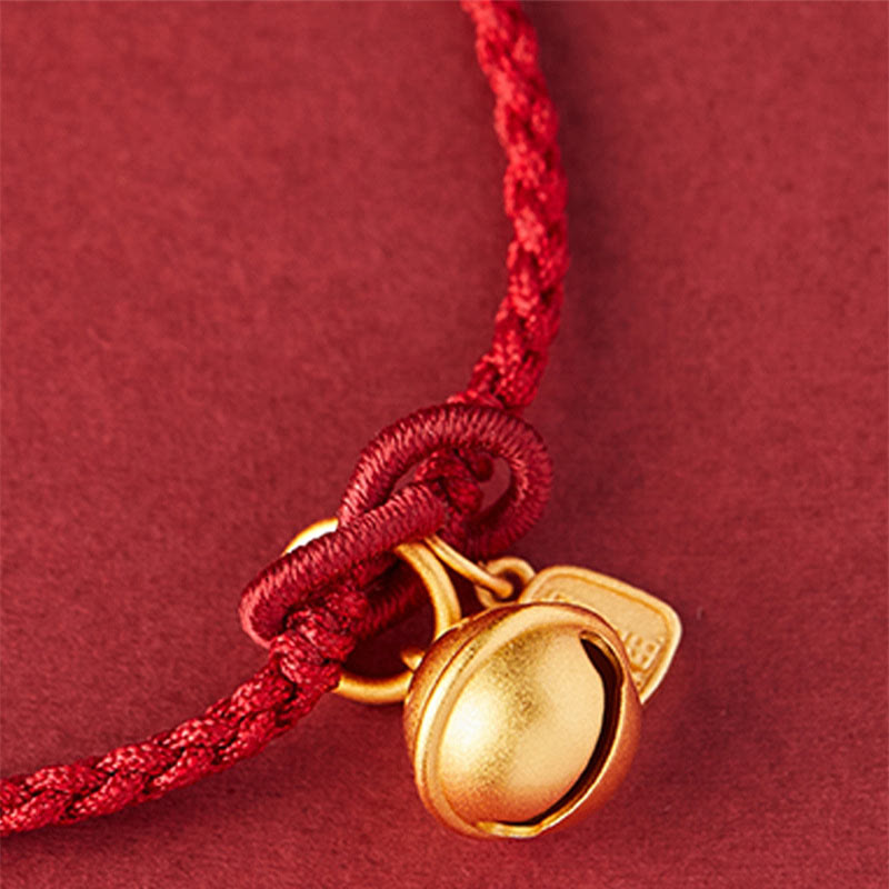 Fortune Jewel Handmade Fu Character Charm Luck Happiness Bell Red Rope Bracelet