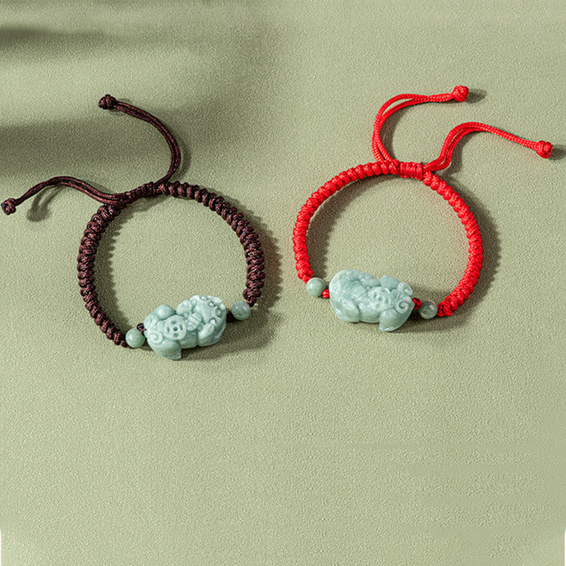 Fortune Jewel Handmade Natural Jade PiXiu Protection King Kong Knot Braided String Bracelet