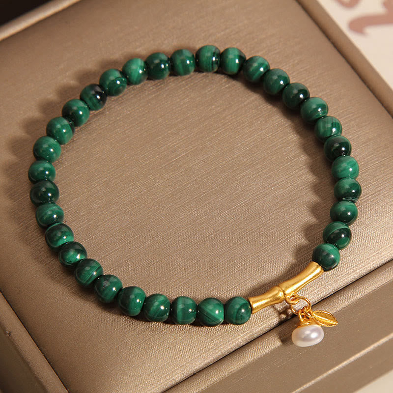Fortune Jewel Natural Malachite Pearl Lucky Bamboo Anti-Anxiety Bracelet
