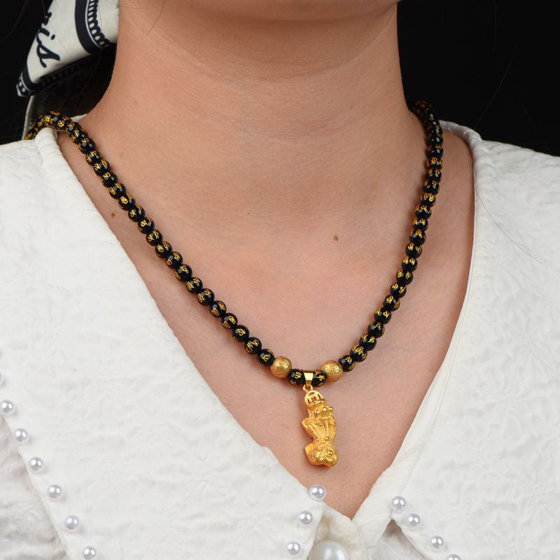 Fortune Jewel FengShui Obsidian PiXiu Wealth Necklace