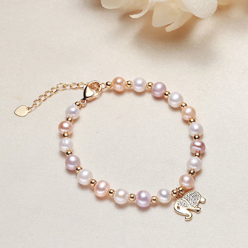 Fortune Jewel 18K Gold Plated Pearl Elephant Zircon Charm Sincerity Bracelet