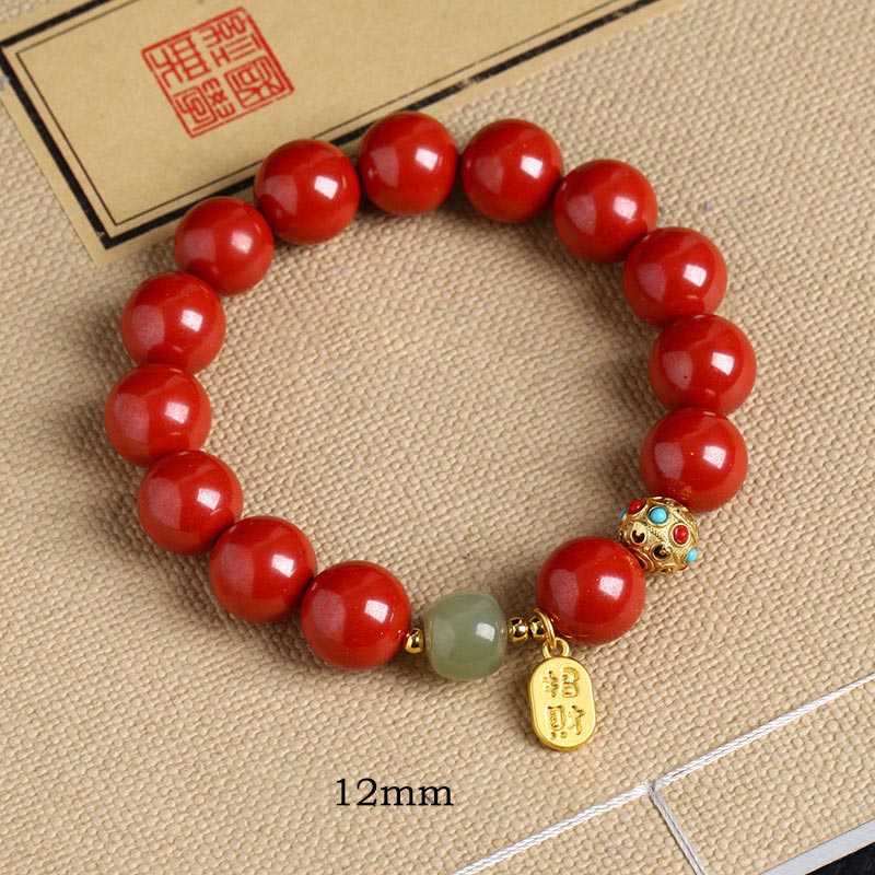 Fortune Jewel Cinnabar Green Aventurine Fortune Protection Charm Bracelet