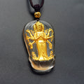 Fortune Jewel Tibetan Eight-armed Avalokitesvara Guanyin Buddha Gold Plated Liuli Crystal Wealth Necklace Pendant Fortune Jewel
